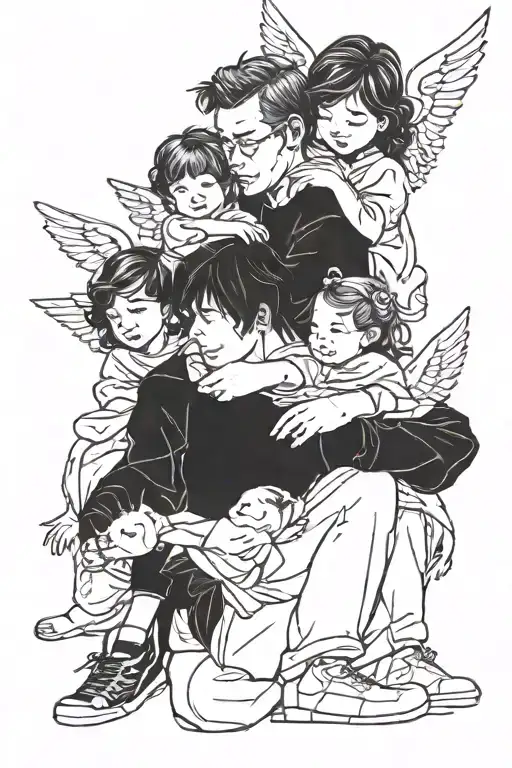 Father Two Daughters A Little Son And An Angel