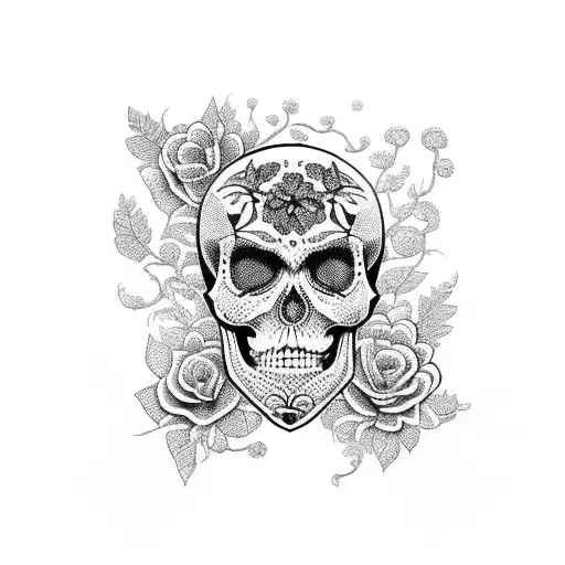 Skeleton Decorated With Flowers And Lichen