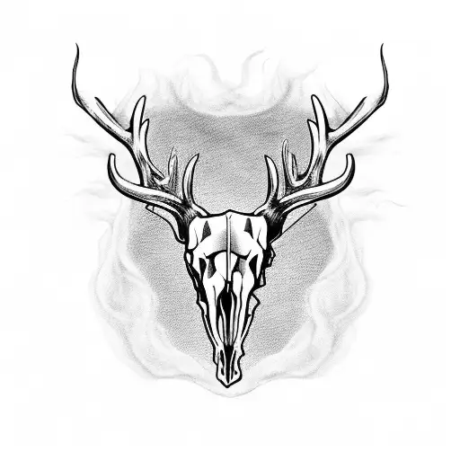Deer Skull With Fangs And Extra Antlers Breathing Out Smoke With Red Eyes