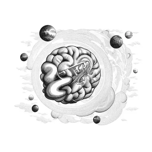 A Celestial Piano Floating In Space With A Brain As Its Soundboard