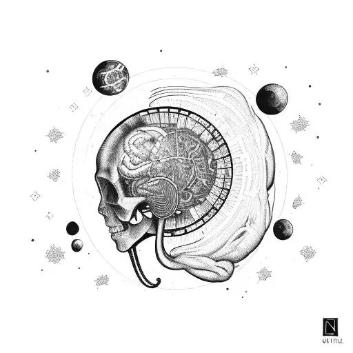 A Celestial Piano Floating In Space With A Brain As Its Soundboard