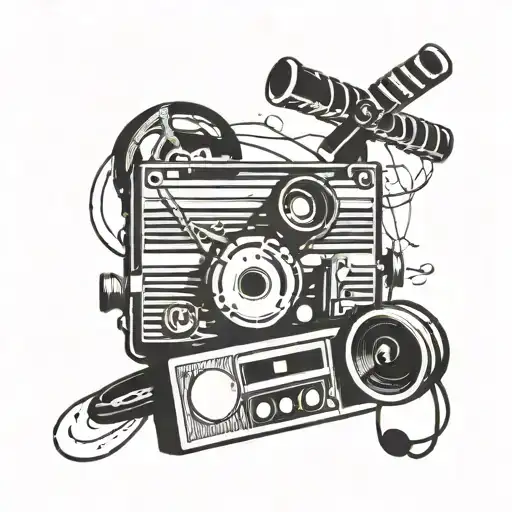 A Tattoo Design Combining Musical Notes And Film Reels To Represent Your Love For Music And Movies