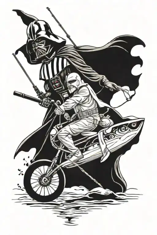 Darth Vader Fishing While Obi Wan Kenobi Rides A Mountain Bike