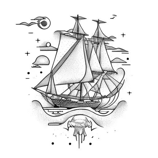 A Majestic Ship Sailing Into A Vibrant Sunset