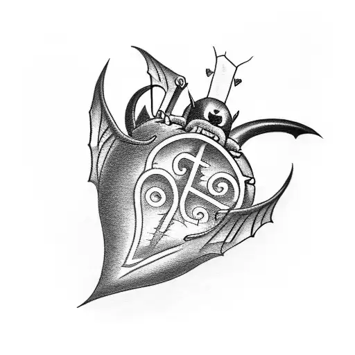 A Delicate Black-grey Heart With Bat Wings Emerging From It