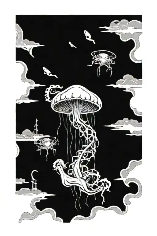 Jellyfish And Anchor Intertwined