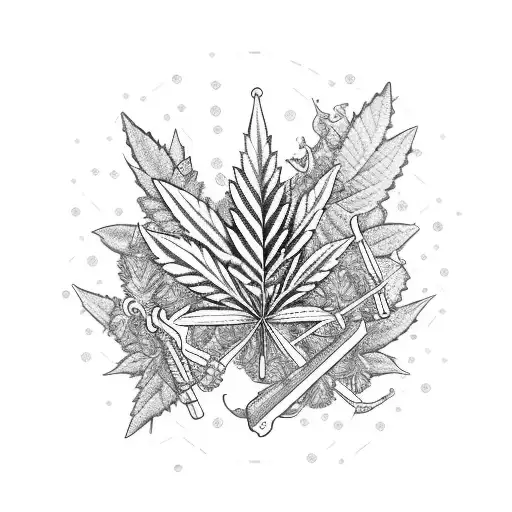 A Banjo Playing Skeleton Surrounded By Cannabis Leaves