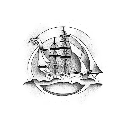 Pirate Ship With Moon In Background