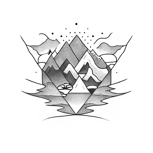 A Blackwork Tattoo Of A Guitar Merging Into A Mountain Range