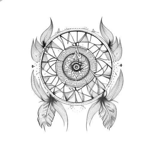 Dreamcatcher With Intricate Blackwork Detailing
