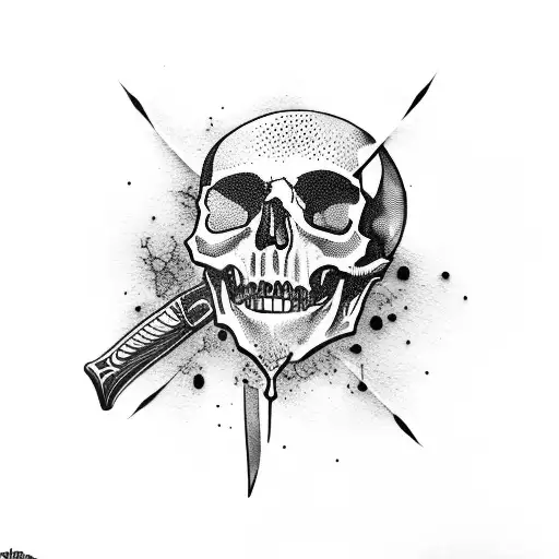 A Skull With Knives And Drops Of Blood