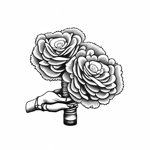 Skeleton Hand Holding Carnations