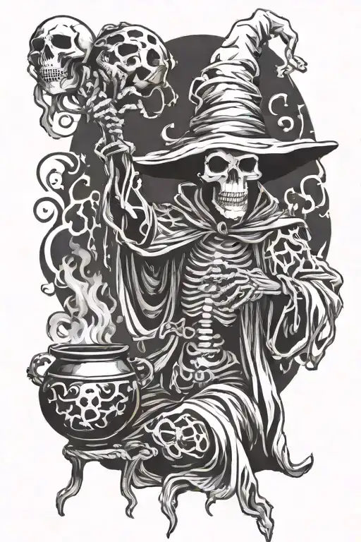 Skeleton Wizard With Cauldron