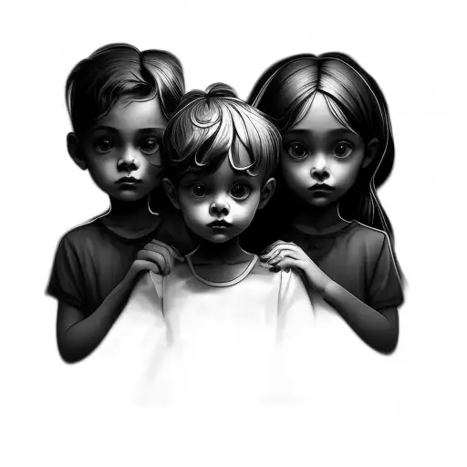 Three Children In A Dark Room