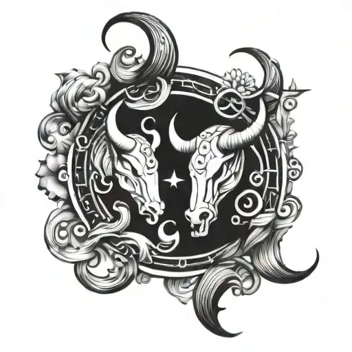 Zodiac Sign Taurus And Pisces Tattoo Design
