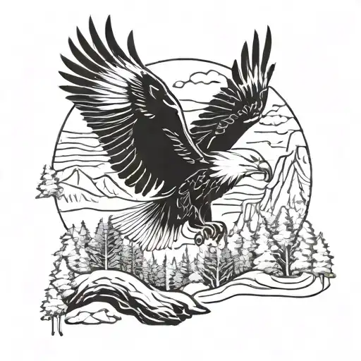 Outdoor Scene With Eagle And Wolf