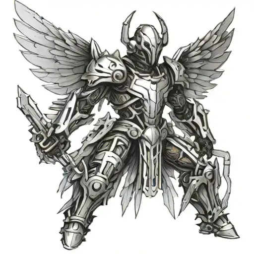 Cybernetic Warrior With Mechanical Wings