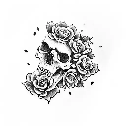 Skull Wearing A Crown Of Roses
