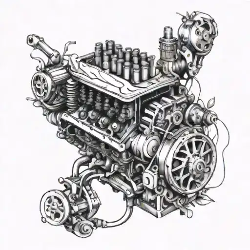 Incorporate A Vintage Car Engine With Intricate Details Into A Family Tree Design