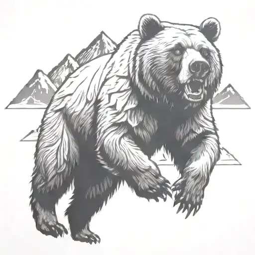 Running Grizzly Bear With Mountains