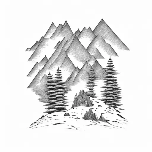 A Sketch-style Mountain Landscape With A Hidden Trail For Running