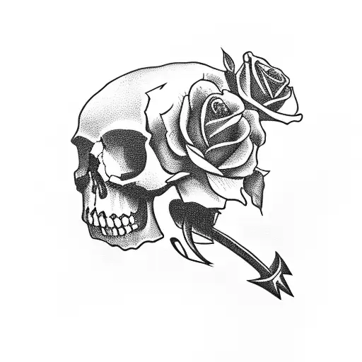 Skull With Roses And Anchor