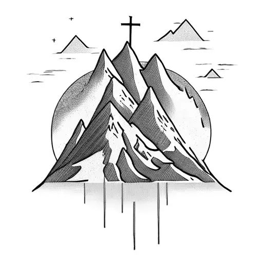 A Serene Mountain Landscape With A Cross Incorporated Into The Scenery