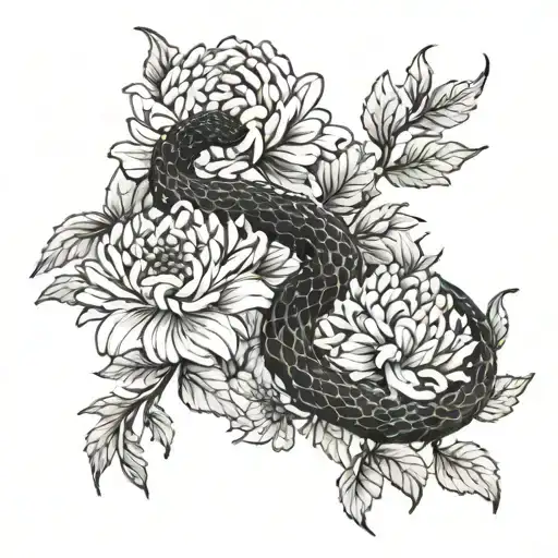 Snake And Chrysantemum