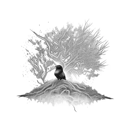 Dying Tree With A Raven On One Of The Branchs