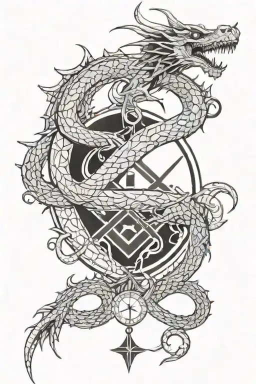 Design A Dragon Intertwined With Freemason Symbols For A Mysterious