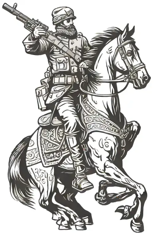 Russian Soldier Holding A Weapon While Sitting On A Horse