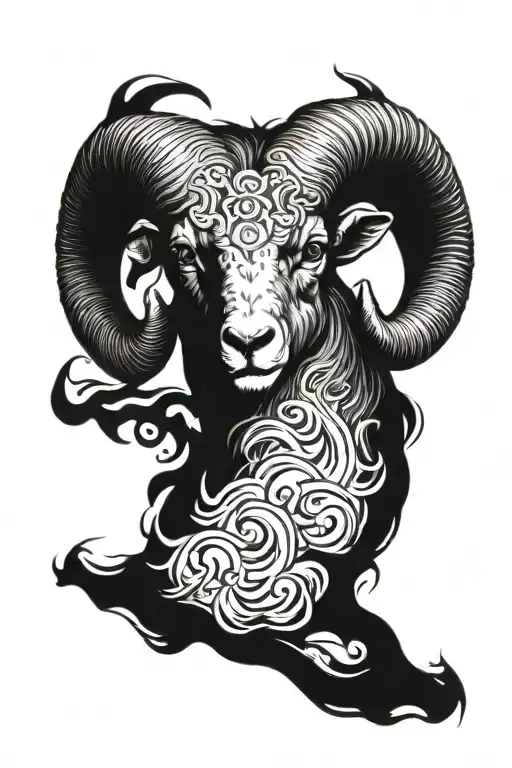Raging Aries Ram Head Surrouded By Flames Left Arm Sleeve