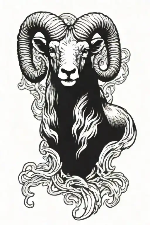 Raging Aries Ram Head Surrouded By Flames Left Arm Sleeve Realistic