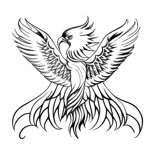 Phoenix With Spread Wings With Head Center