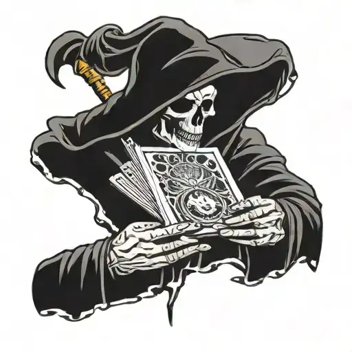 Grim Reaper Playing A Game Of Tarot Cards With A Twist