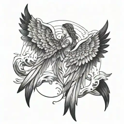 Angel Wings Guarded By An Ocean