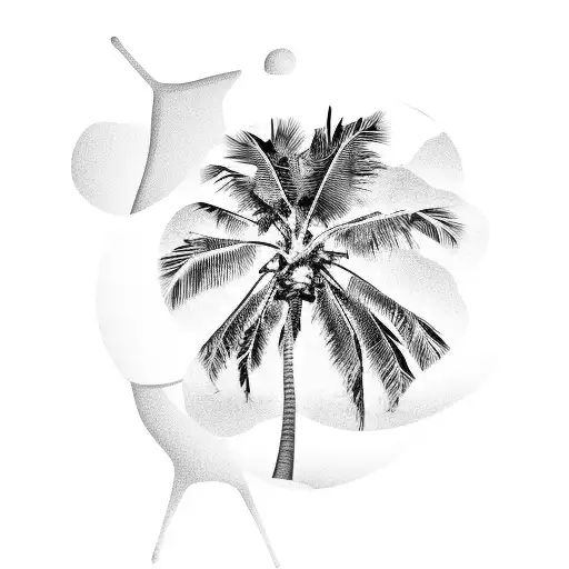 Half Leg Beach Tattoo With Palm Trees