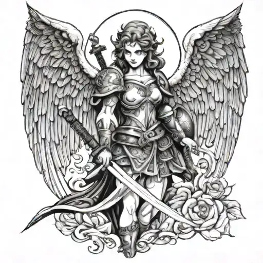 Beautiful Angel Warrior Wielding A Sword