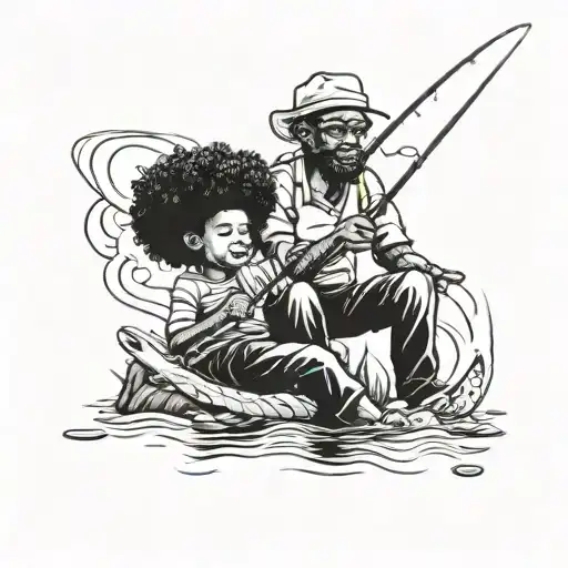 Afro Man With His 4 Year Old Son Fishing