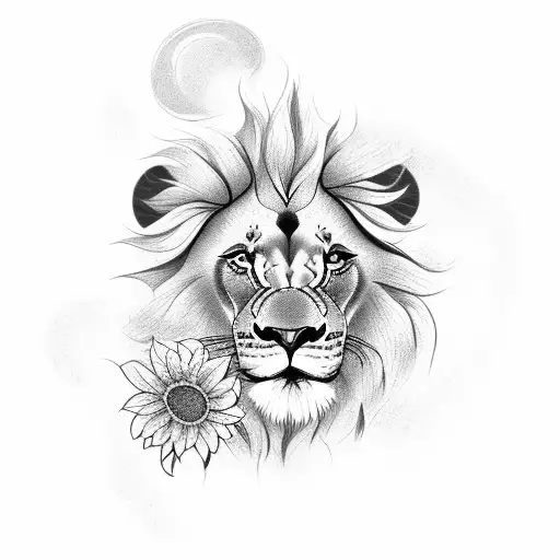 Lion With Sunflowe With Steam