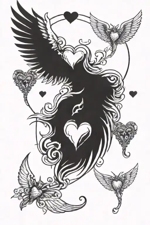 Devil Wing And Angel Wing With Two Hearts Between It