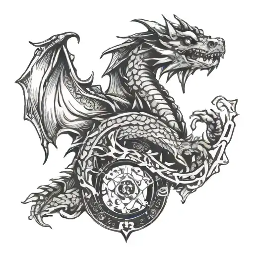 Incorporate Playing Cards And Dice Into A Design Featuring A Fierce Dragon