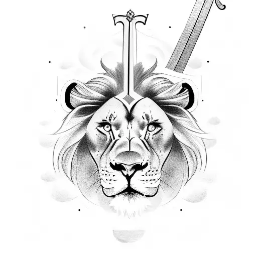 A Face With Half Lion Half Gladiator And A Sword And A Cross