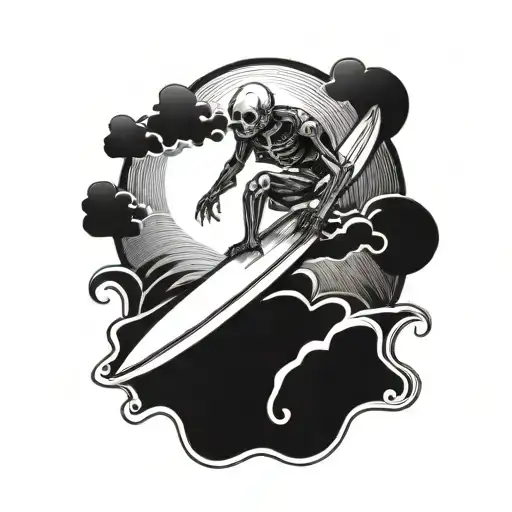 Skeleton Riding Surfboard