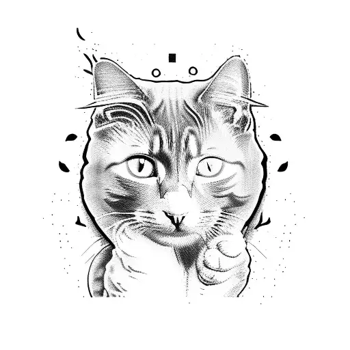 Cat Licking Its Paw Silhouette With Hydro Element Symbol On It's Back