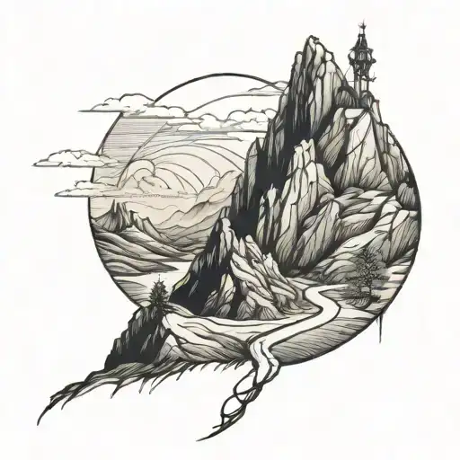 Fellowship Of The Lord Of The Rings Climbing The Mountain