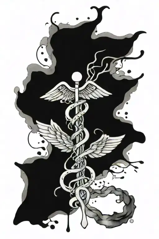 Caduceus Symbol With Water Color