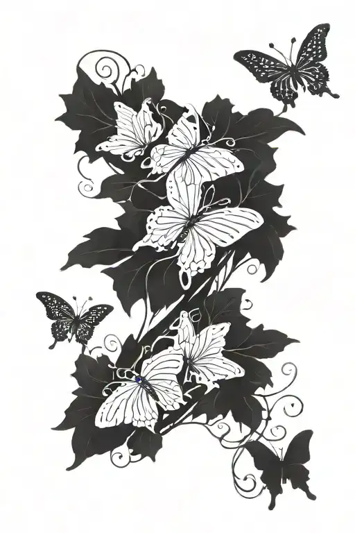 Vines Wrapping Around Arm Sleeve With Semicolon Butterflies Flying