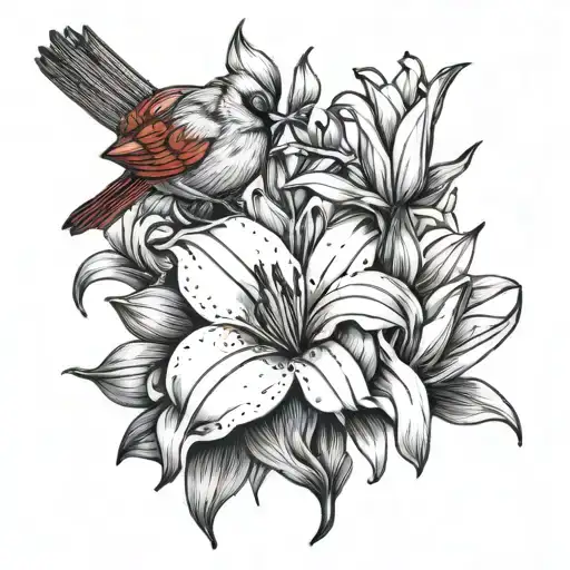 Cardinal And Lillies