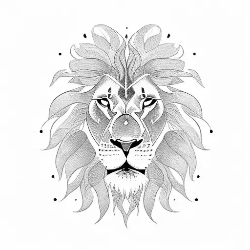 A Blackwork Tattoo Of A Lion Surrounded By Flowers